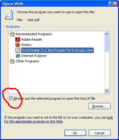 changing default programs to open files - open with