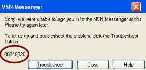 MSN Windows Live Messenger Error Code 80048820