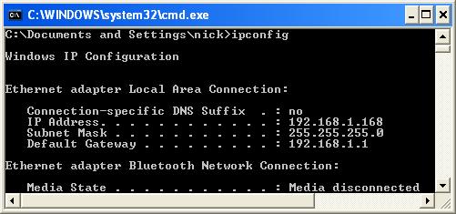 windows command prompt ipconfig